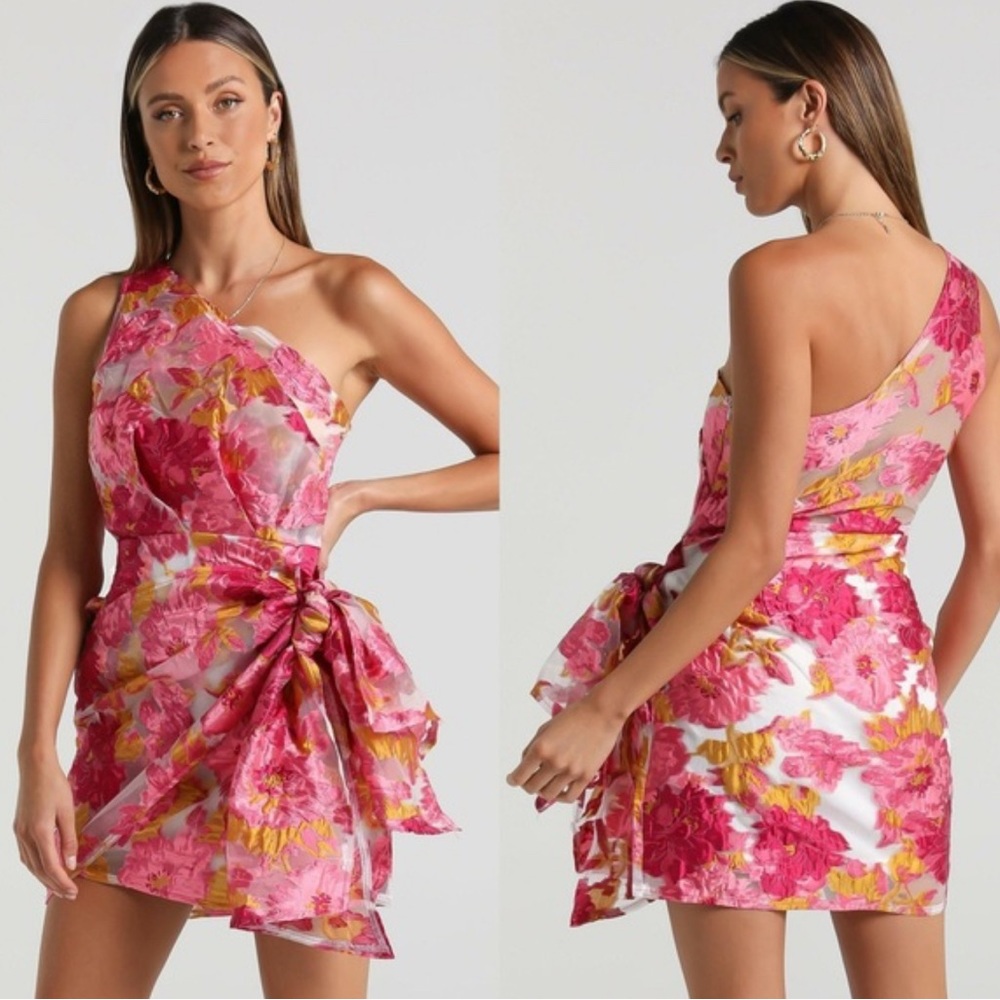 Floral Pink One-Shoulder Dress